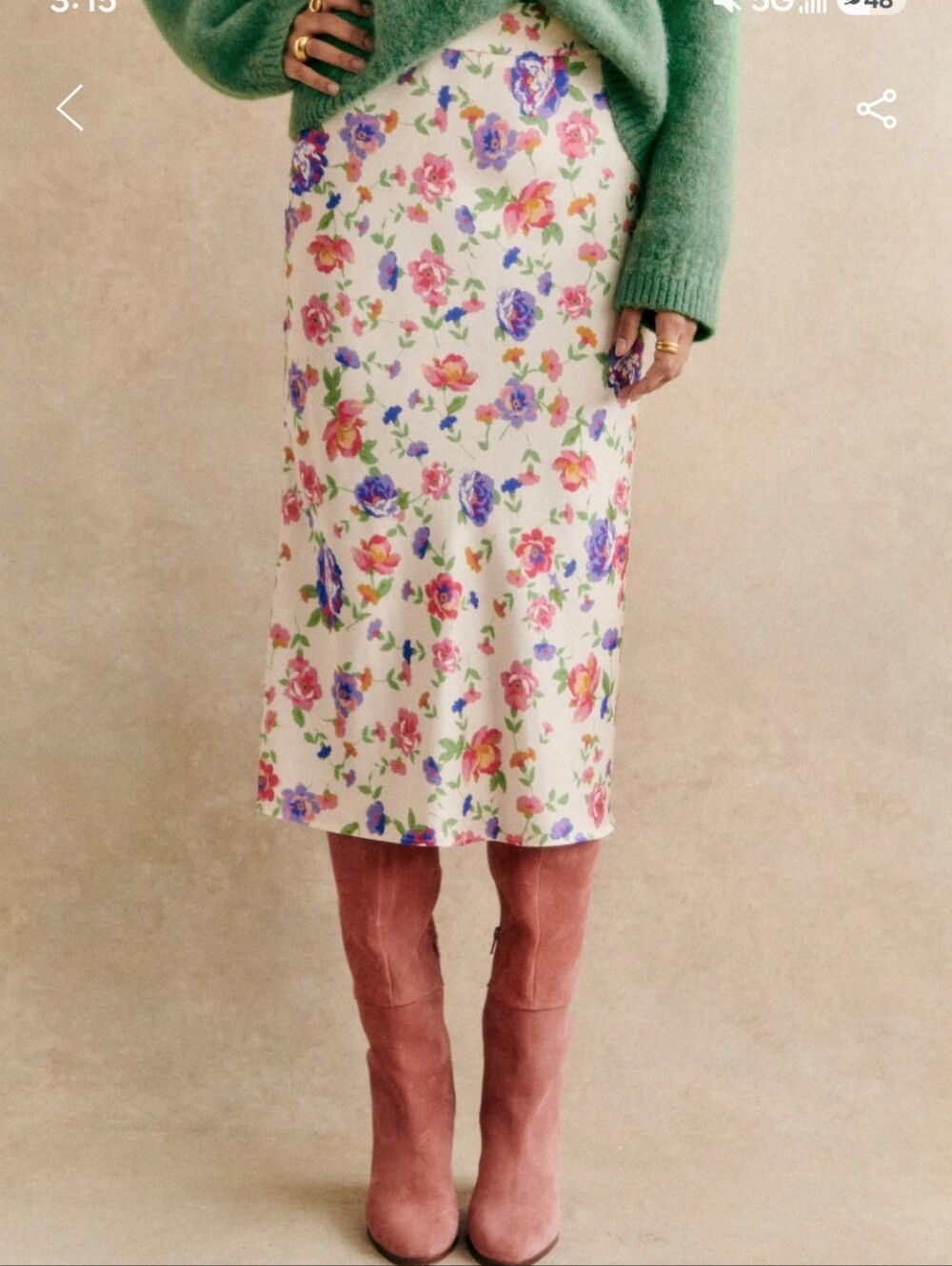 Sezane Sandy Cream Floral Midi Skirt with Multicolor Blossoms